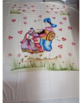Handpainted cotton double bedsheet with dancing couple Handpainted cotton double bedsheet with dancing couple